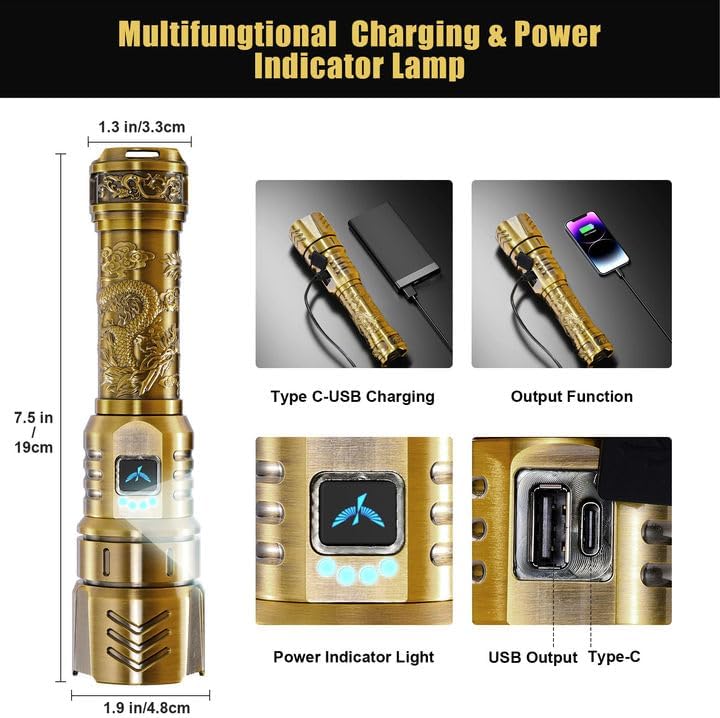 SkyFire LED Flashlights High Lumens with Ignition Lens,3000lm Super Bright Rechargeable Flashlight, Zoomable,Four Modes,Waterproof Tactical Flash Light for Camping Essentials,Outdoor and Home,Gift - Image 4